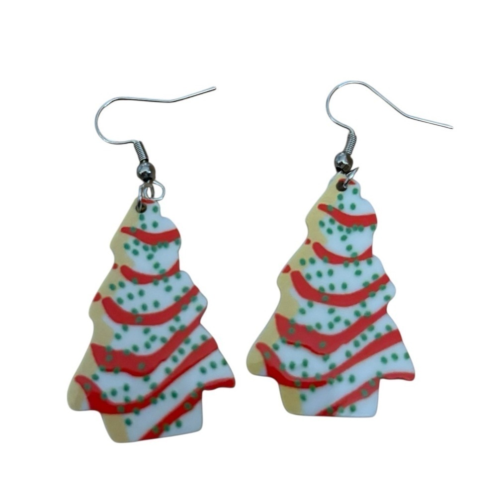 Little Debbie Christmas Tree Festive Earrings NEW White Red